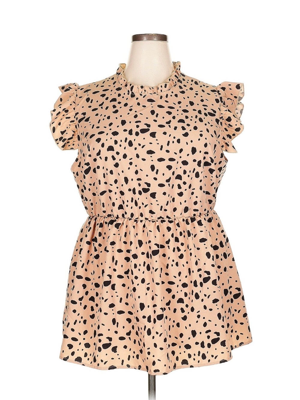 🌺Sale 5 for $20🌺SHEIN Beige with Black  spots Ruffled Sleeve Blouse Sz 3XL